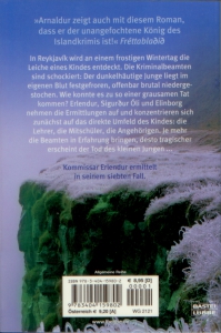 Rückcover Arnaldur Indridason - Frostnacht